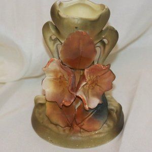Antique Royal Dux Austria Porcelain Green Nouveau Vase FLOWER 3 Dimensional